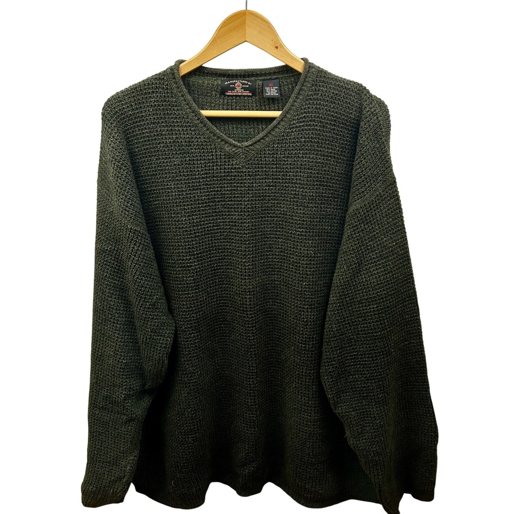 American‎ Eagle Thermal Waffle Knit V-Neck Sweater Mens XL Green Cotton Blend